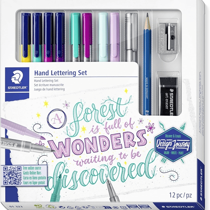Staedtler Hand Lettering Set Design Journey Pack con 4 Rotuladores Triplus Color, 2 Triplus Fineliner, 2 Triplus Textsurfer, Rotulador Metalizado Plat 1
