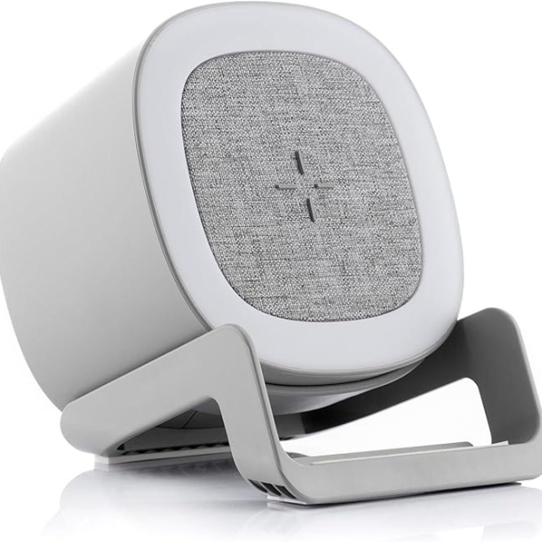 Innovagoods Souwis Cargador Inalambrico para Smartphone - Potencia 10W - Altavoz Bluetooth - Boton Tactil - Lampara LED - 35 Lumenes - Antideslizante  1