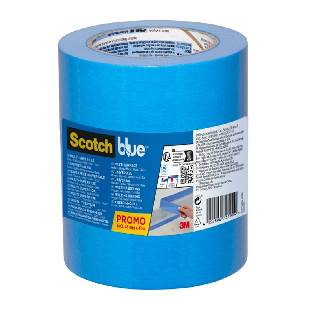 Scotchblue Pack de 3 Cintas de Enmascarar 48mm x 41m - 100% PEFC - Multisuperficie - Color Azul 1