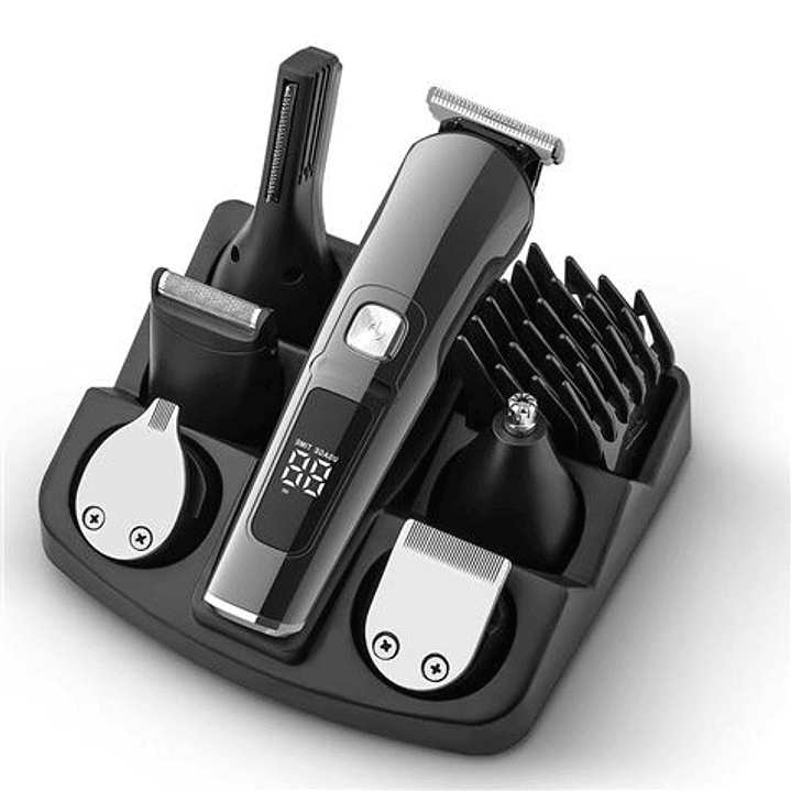 XO CF30 Cortapelos Recargable - 4 Cabezales para Distintas Zonas - 10 Accesorios - 2 Velocidades - Display - Color Negro 1