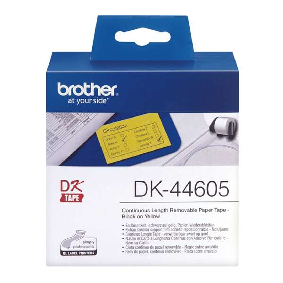 Brother DK44605 - Etiquetas Removibles Originales de Tamaño personalizado - Ancho 62mm x 30,48 metros - Texto negro sobre fondo amarillo 1