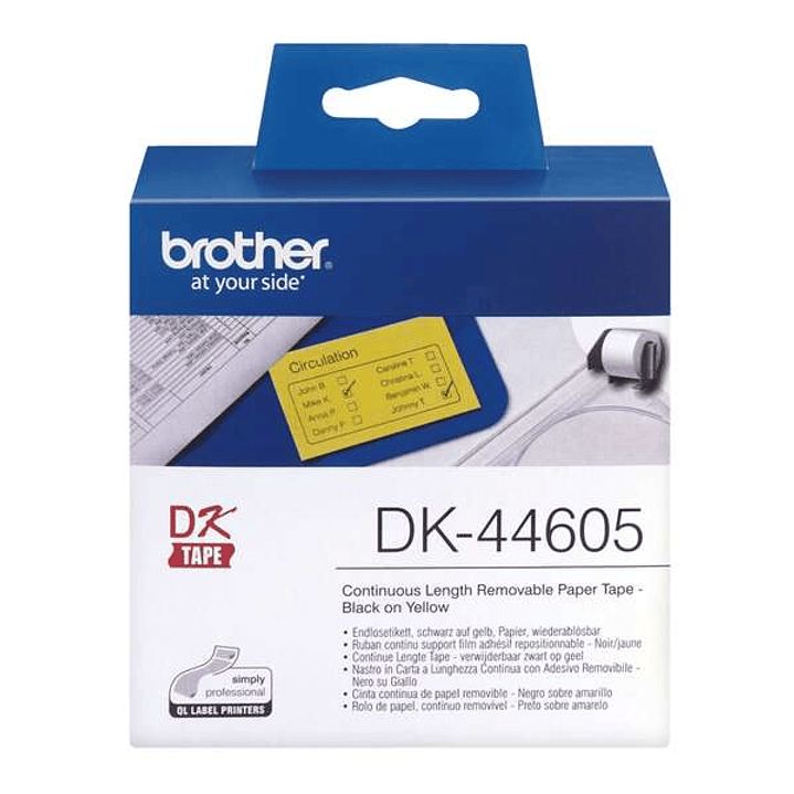 Brother DK44605 - Etiquetas Removibles Originales de Tamaño personalizado - Ancho 62mm x 30,48 metros - Texto negro sobre fondo amarillo 1