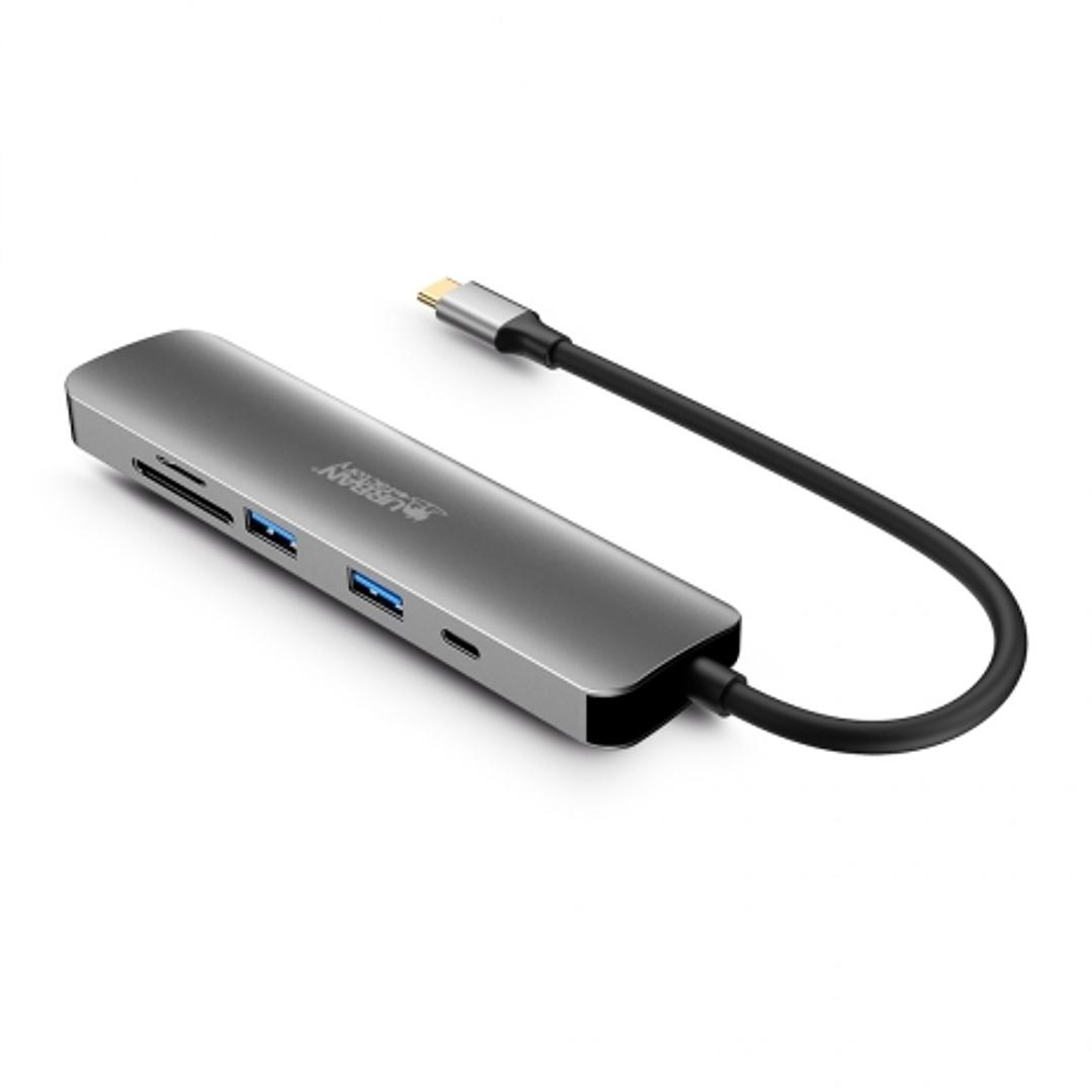 Urban Factory Hubee HUB 6 en 1 - USB-C Macho - USB-A/HDMI/USB-C/SD/MSD Hembra - 100W PD - Color Gris Metal 1
