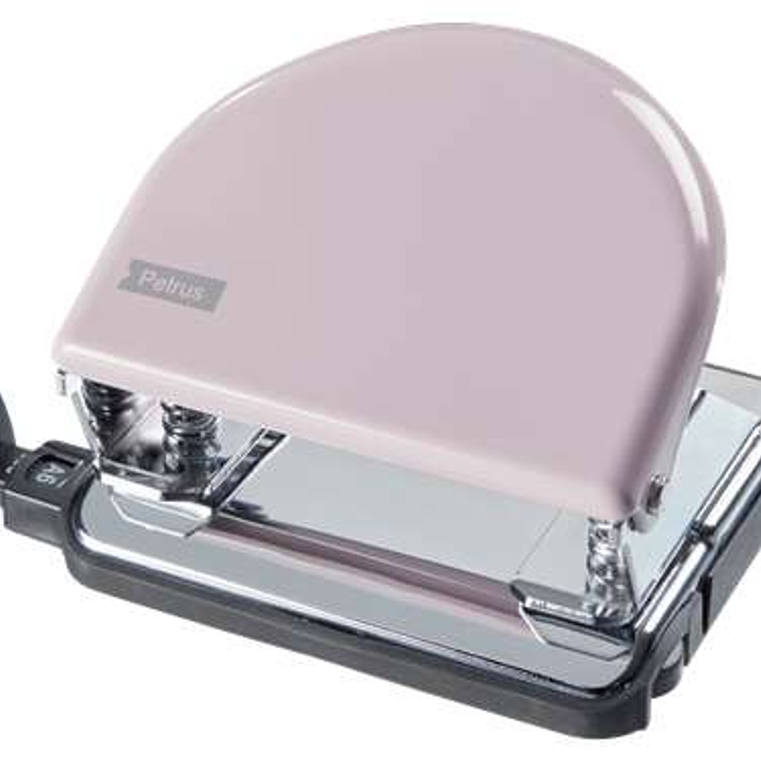 Petrus 52 Retro Taladro Perforador Metalico - Hasta 20 Hojas - Marcas de Formato - Facil Vaciado - Punzones 5.5mm - Color Strawberry Cream 1