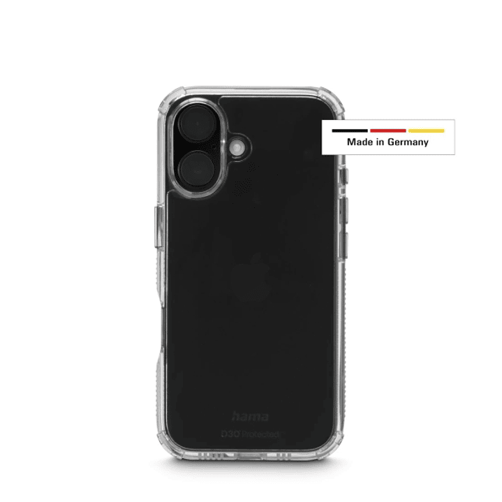 Hama Extreme Protect Funda para iPhone 16 - Antideslizante - Policarbonato - Proteccion D3O - Bordes Elevados - Color Transparente 1