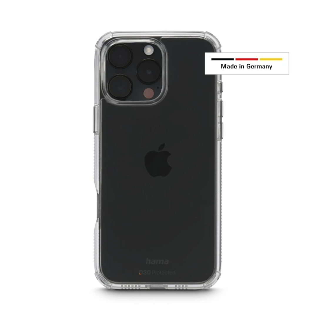 Hama Extreme Protect Funda para iPhone 16 Pro Max - Antideslizante - Policarbonato - Proteccion D3O - Bordes Elevados - Color Transparente 1