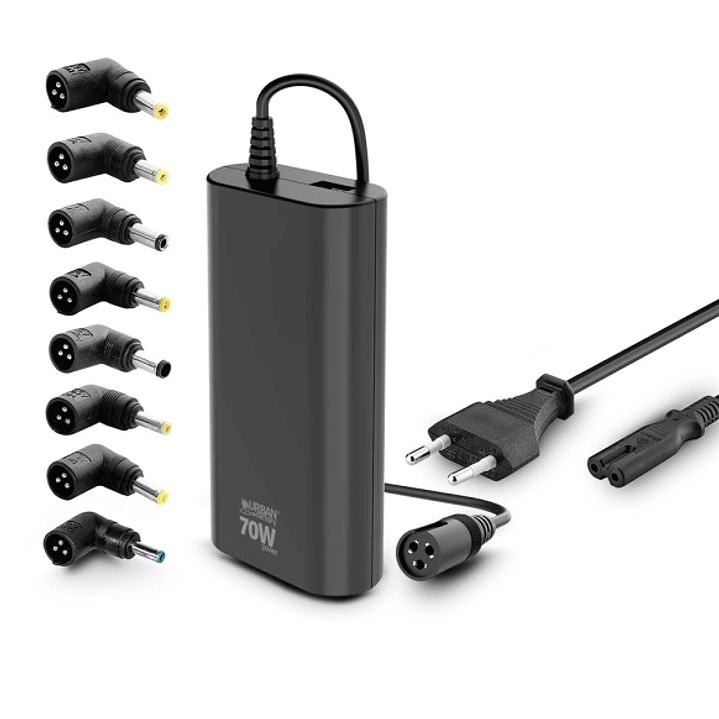 Urban Factory Alee Cargador Universal para Portatil de 70W - 1x USB-A - Color Negro 1