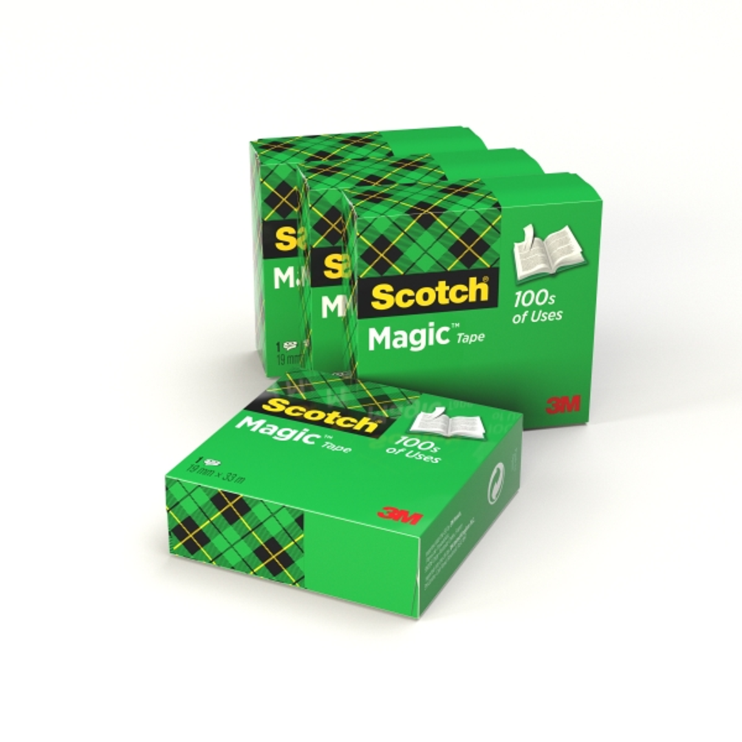 Scotch Magic Pack de 4 Cintas Adhesivas Invisible - 19mm x 33m - Color Transparente 1