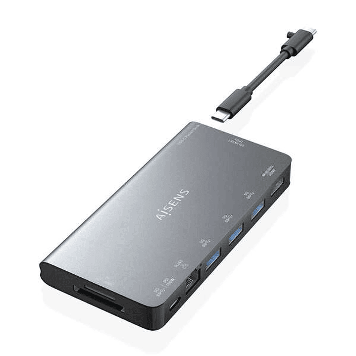 Aisens USB-C Dock 8 en 1 - USB-C a 1xHDMI - 1xRJ45 - 3xUSB-A - 1xUSB-C Datos+PD - 1xSD - 1xMicro SD - 10cm - Color Gris 1