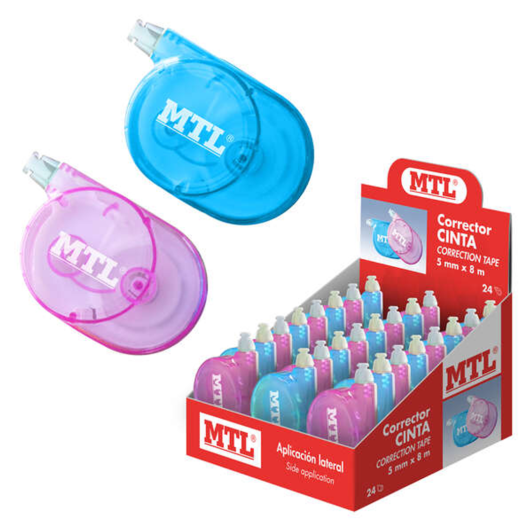 Dohe MTL Expositor de 12 Correctores Cinta Aplicacion Lateral - 5mm de Ancho - Aplicacion Limpia y Precisa - Rapida Cobertura - Cuerpo de Plastico Tra 1