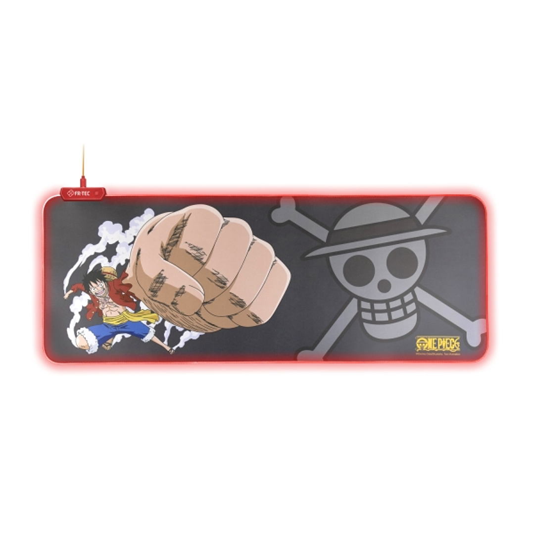 FR-TEC One Piece Luffy Alfombrilla para Teclado y Raton XL - Luz LED Roja en Bordes - Base de Goma Antideslizante 1
