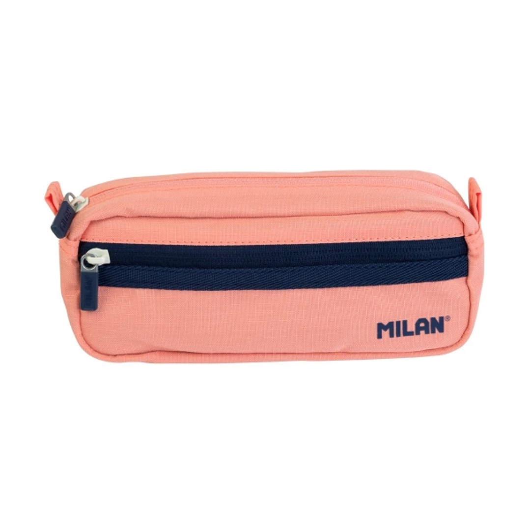 Milan Coleccion 430 Estuche Portatodo Rectangular 2 Compartimentos - Tejido Resistente a las Roturas y Rasgaduras - Medidas 21x8,5x6,1cm - Color Rosa 1