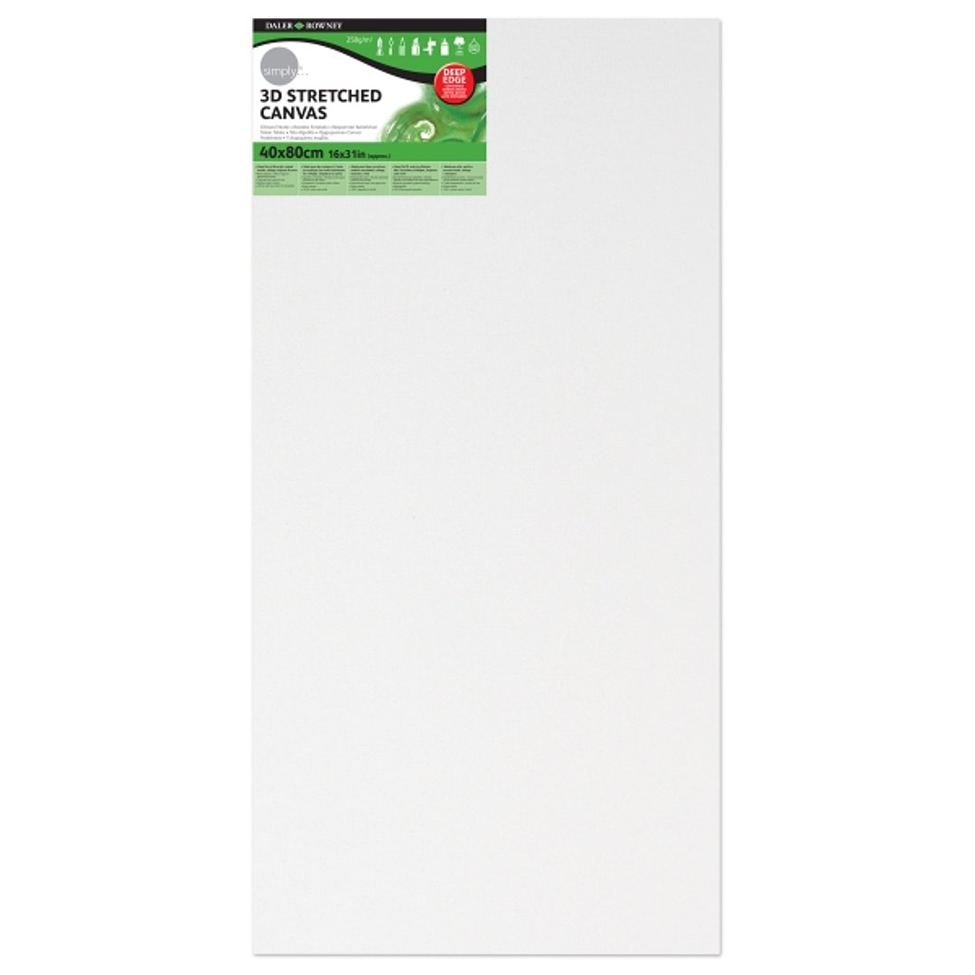 Daler Rowney Simply Bastidor Entelado 3D - 40x80cm - Imprimacion Triple - Grano Medio - 100% Algodon sin Acido - 250g - Color Blanco 1
