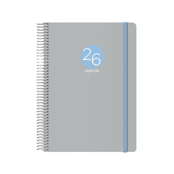 Dohe Menphis Agenda Anual - Dia Pagina - Cubierta de Plastico - Sabado y Domingo misma Pagina - Cierre con Goma Elastica - Tamaño 15x21cm - Color Gris 1