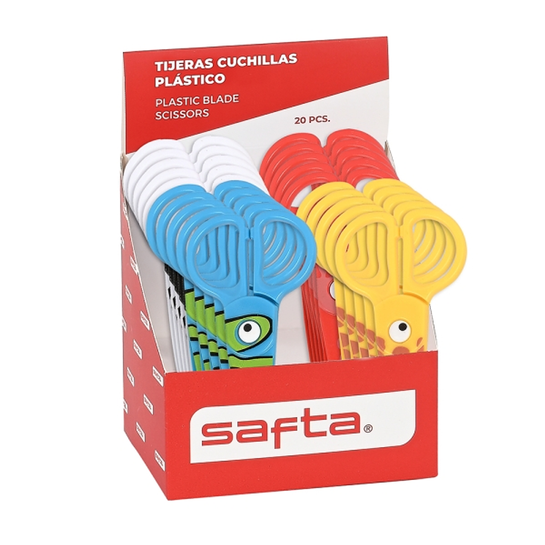 Safta Expositor con 20 Tijeras de 12cm - Asas Ergonomicas - Plastico Resistente - Punta Redonda Segura - Colores Surtidos 1