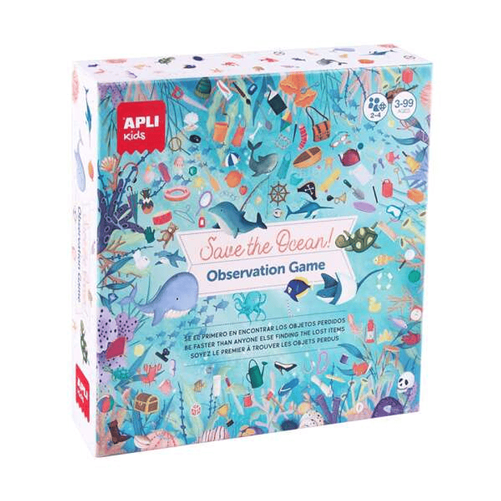 Apli Juego de Observacion Save the Ocean - Tablero de 40 x 40 cm - 40 Cartas y 24 Stickers 1