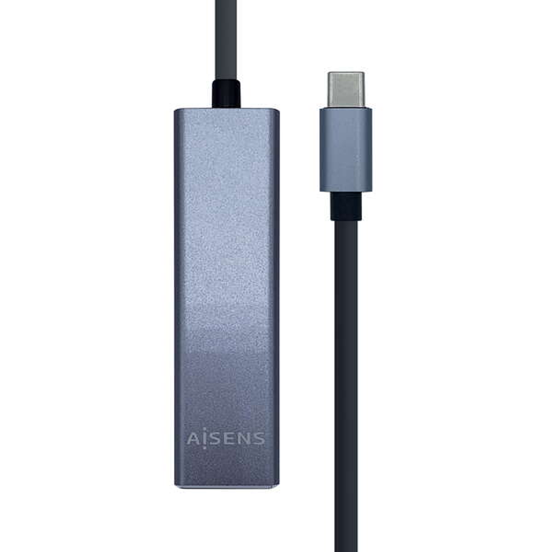 Aisens Conversor USB3.1 GEN1 USB-C a Ethernet GIGABIT 10/100/1000 MBPS + HUB 3xUSB3.0 - 15cm - Color Gris 1