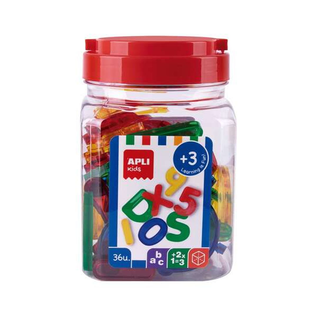Apli Pack de 36 Letras y Numeros Transparentes - Tamaño 50 mm - Colores Surtidos 1