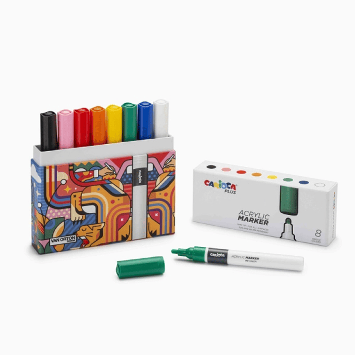 Carioca Plus Pack de 8 Marcadores Acrilicos en Caja Rigida - Punta 2mm - Tinta Acrilica Super Pigmentada - Colores Surtidos 1