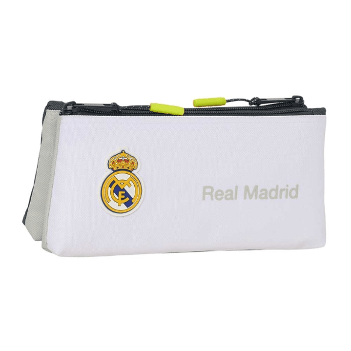 Safta Real Madrid Portatodo de 2L - 2 Compartimentos - Cierre de Cremallera - 22x10x8cm - Color Blanco y Negro 1