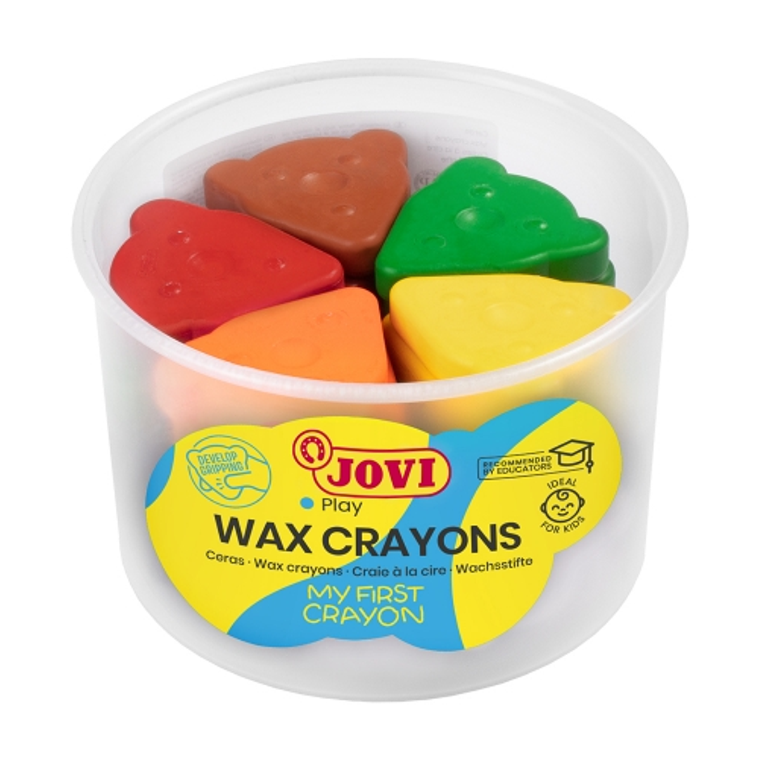 Jovi My First Crayon Bote de 30 Ceras con Forma de Oso - Diseño Ergonomico - No Manchan - Resistentes - Fomentan El Correcto Agarre - Trazos Finos y G 1