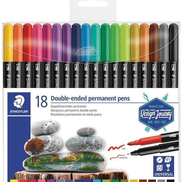 Staedtler 3187 Pack de 18 Rotuladores Permanentes de Doble Punta - Resistente al Agua - Secado Rapido - Colores Surtidos 1