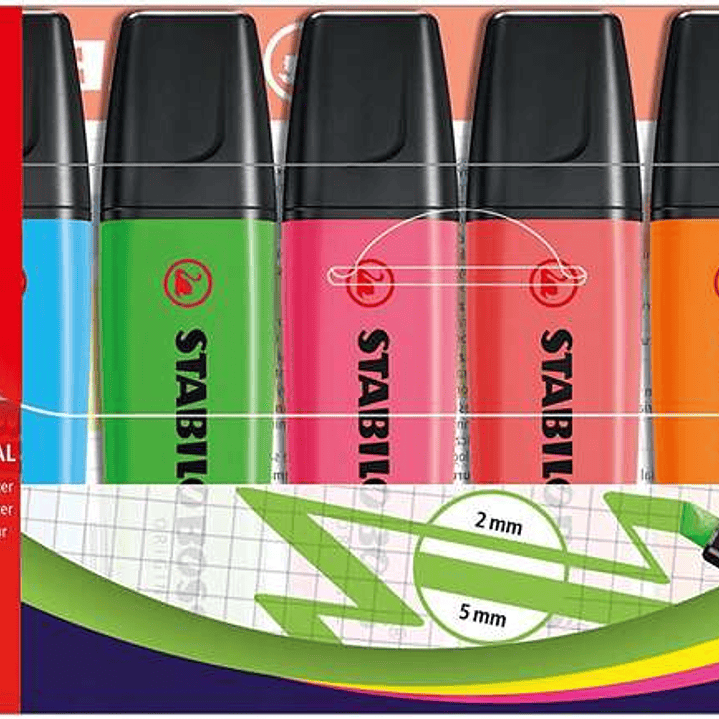 Stabilo Boss 70 Pack de 6 Marcadores Fluorescentes - Trazo entre 2 y 5mm - Recargable - Tinta con Base de Agua - Colores Surtidos 1