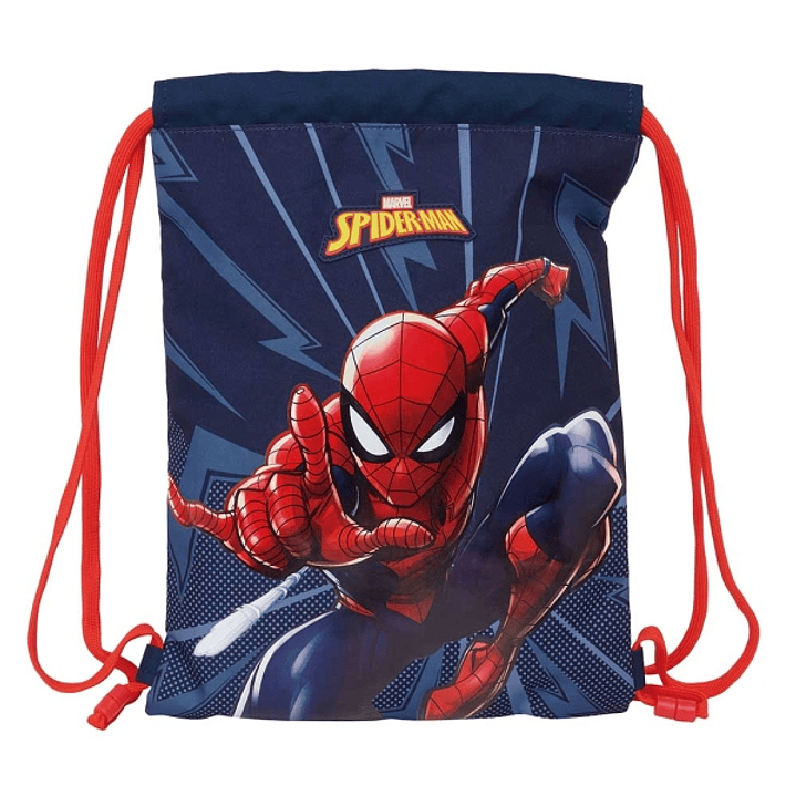 Safta Spider-Man Saco Plano - Bolsillo con Cremallera - Cierre con Cordones - 3L - Ligero y Compacto - 260x10x340mm - Color Azul Marino 1