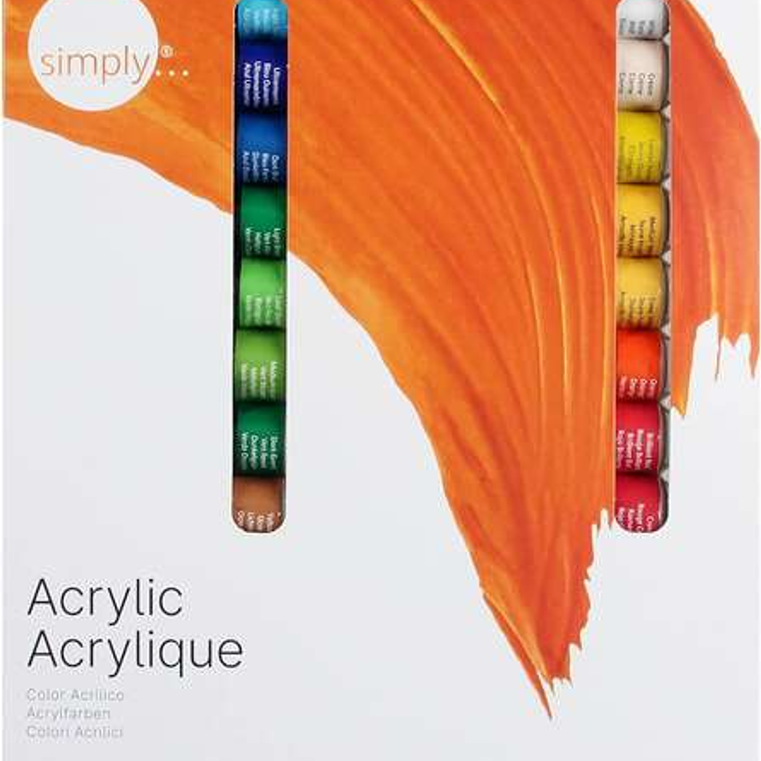 Daler Rowney Simply Pack de 24 Pinturas Acrilicas 12ml - Secado Rapido - Optima Cobertura - Mezclables - Colores Surtidos 1