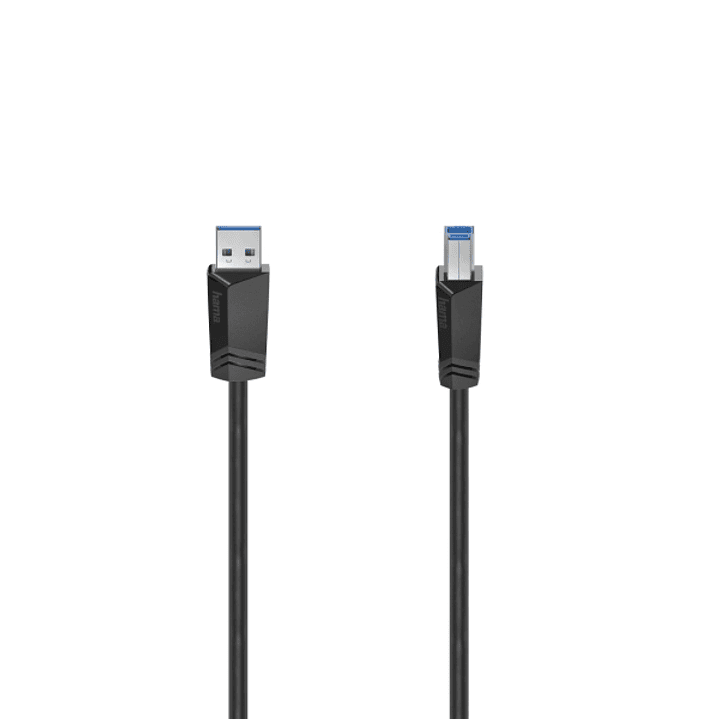 Hama Essential Cable USB - Longitud 1.5m - USB-A Macho - USB-B Macho - Velocidad hasta 5Gbps - Blindaje Doble - Color Negro 1
