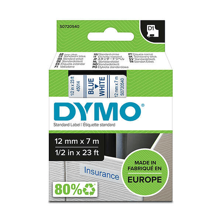 Dymo D1 Cinta de Etiquetas Original para Rotuladora - Texto Azul sobre Fondo Blanco - Ancho 12mm x 7 metros - S0720540 1