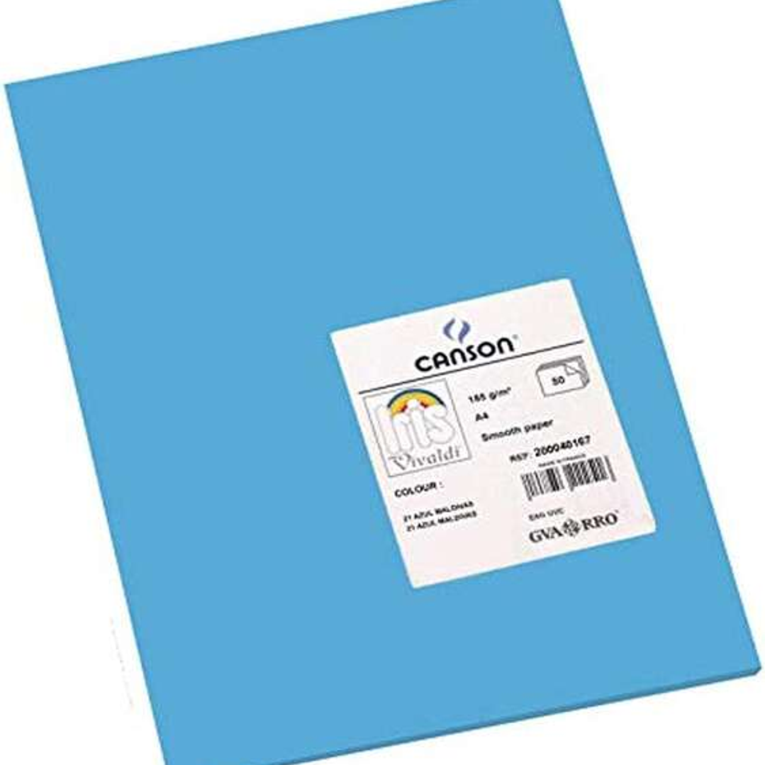 Canson Guarro Pack de 50 Cartulinas Iris A4 de 185g - 21x29.7cm - Color Azul Maldivas 1