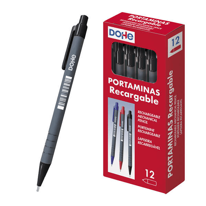 Dohe Portaminas Recargable - 0.5mm - Cuerpo de Plastico - Punta Acolchada Metalica - Clip - Goma de Borrar en Pulsador - Grip 1