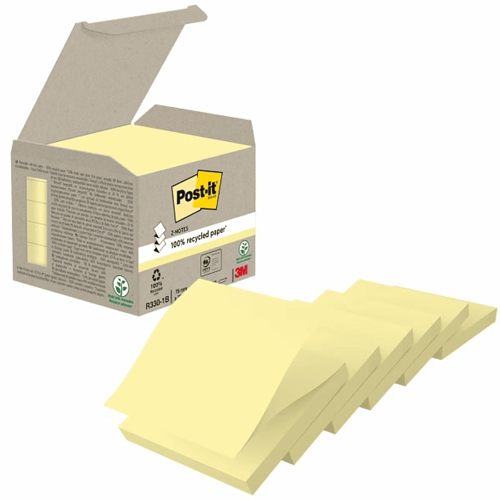 Post-It Pack de 6 Blocs de 100 Z-Notas Adhesivas Recicladas - Forma Cuadrada - 76x76mm - Color Amarillo Claro 1