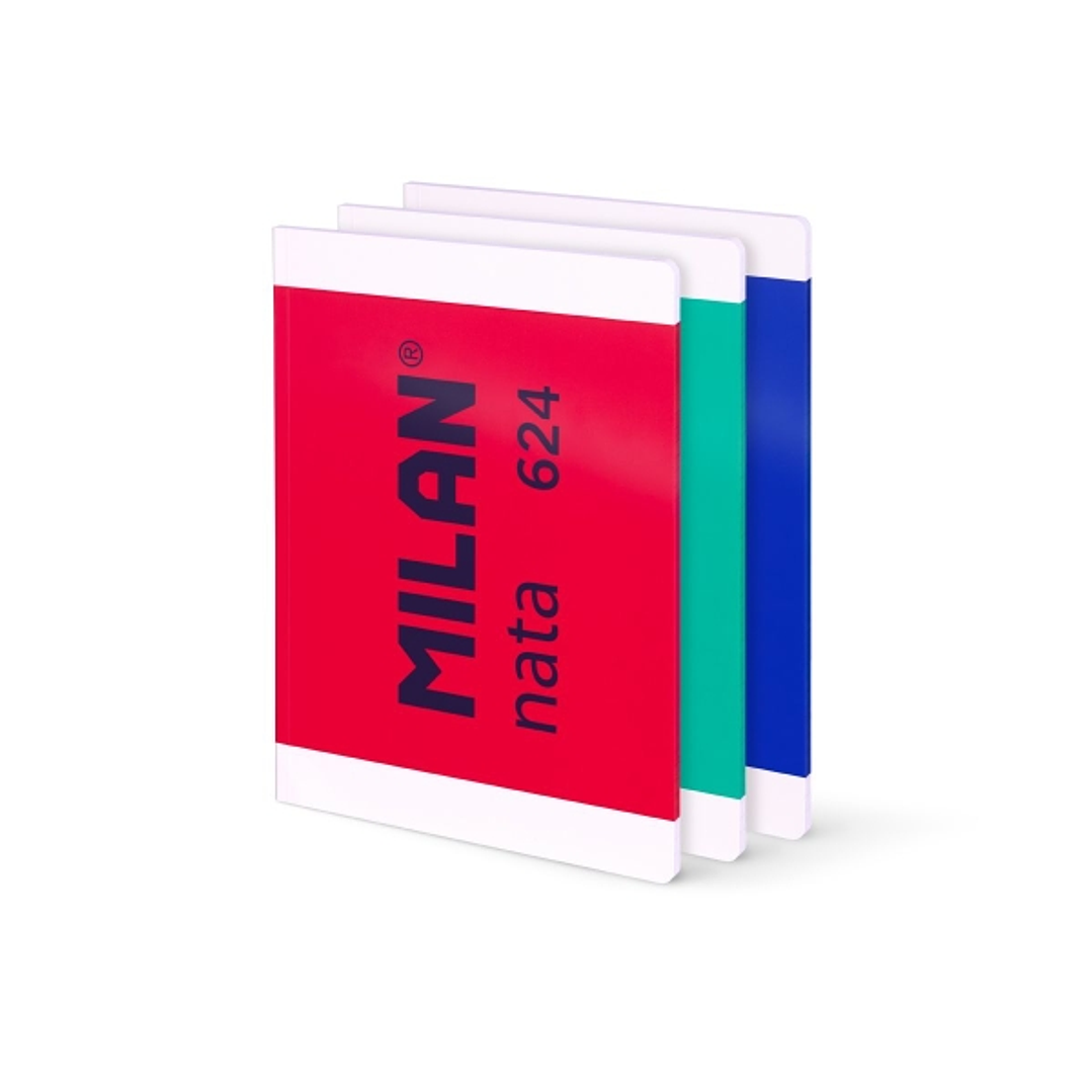 Milan Nata 624 Pack de 3 Libretas Encoladas Formato A4 Pautado 7mm - 48 Hojas de 95 gr/m2 - Microperforado - Colores Surtidos 1