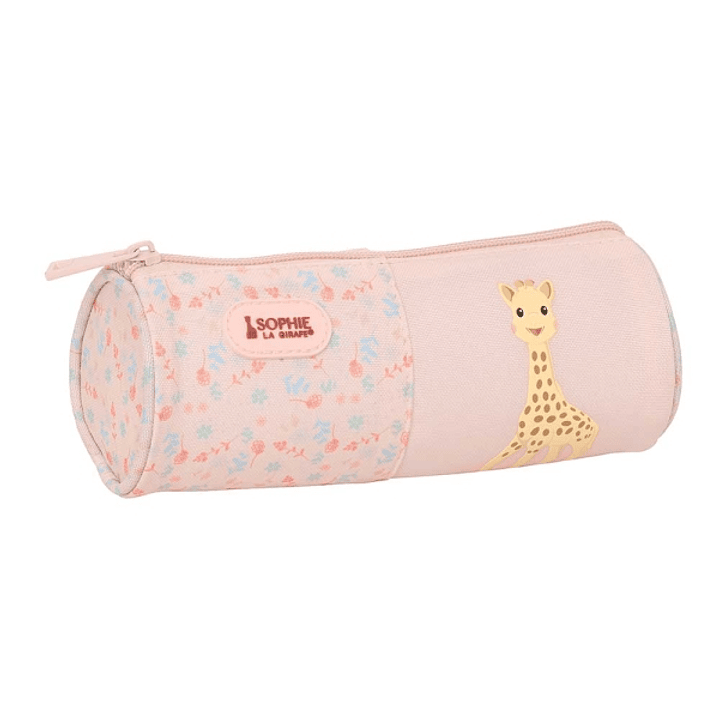 Safta Sophie la Girafe Joy Portatodo - Tirador Facil de Abrir - Material Reciclado - Resistente al Agua - 1L - 200x70x70mm - Color Rosa Pastel 1