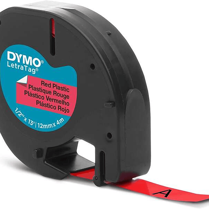 Dymo LetraTag S0721630 Cinta de Etiquetas Original para Rotuladora - Texto negro sobre fondo rojo - Ancho 12mm x 4 metros (91203) 1