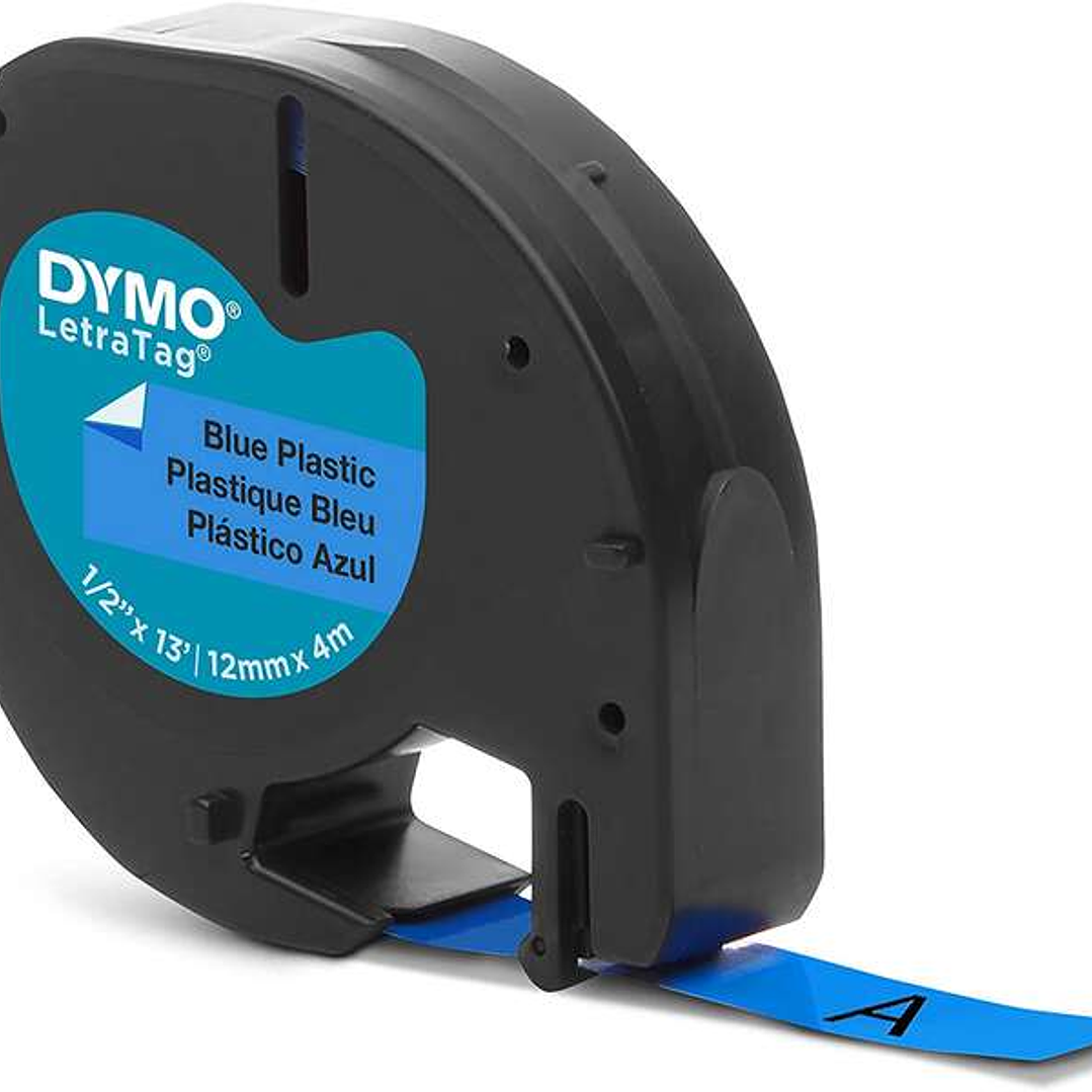 Dymo LetraTag S0721650 Cinta de Etiquetas Original para Rotuladora - Texto negro sobre fondo azul - Ancho 12mm x 4 metros (91205) 1