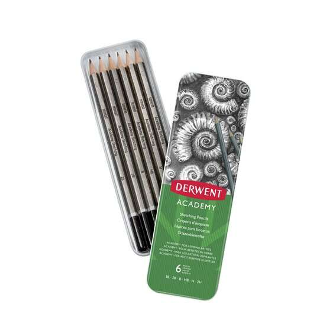 Derwent Academy Sketching Pack de 6 Lapices de Grafito Hexagonales de Durezas Surtidas - Especial para Bocetos - Cuerpos de Madera Natural - Faciles d 1