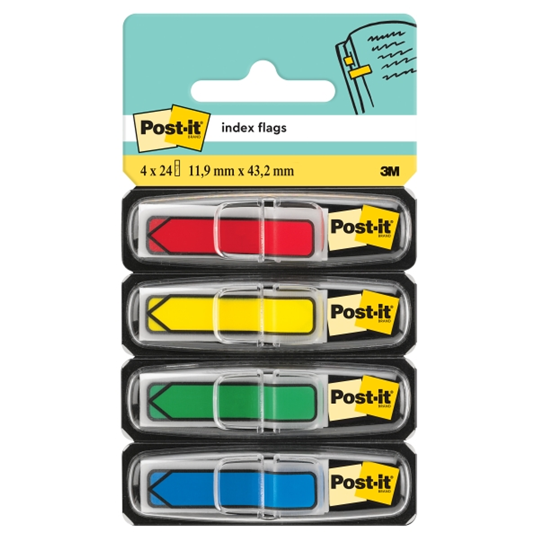 Post-It Index Pack de 4 Dispensadores con 24 Marcadores de Indice Reposicionables - Forma Rectangular - Colores Surtidos 1