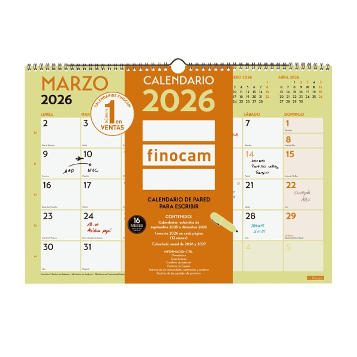 Finocam Grafik Calendario de Pared - Anual 2026 - 420x10x300mm - Espacio para Escribir - Color Surtidos 1