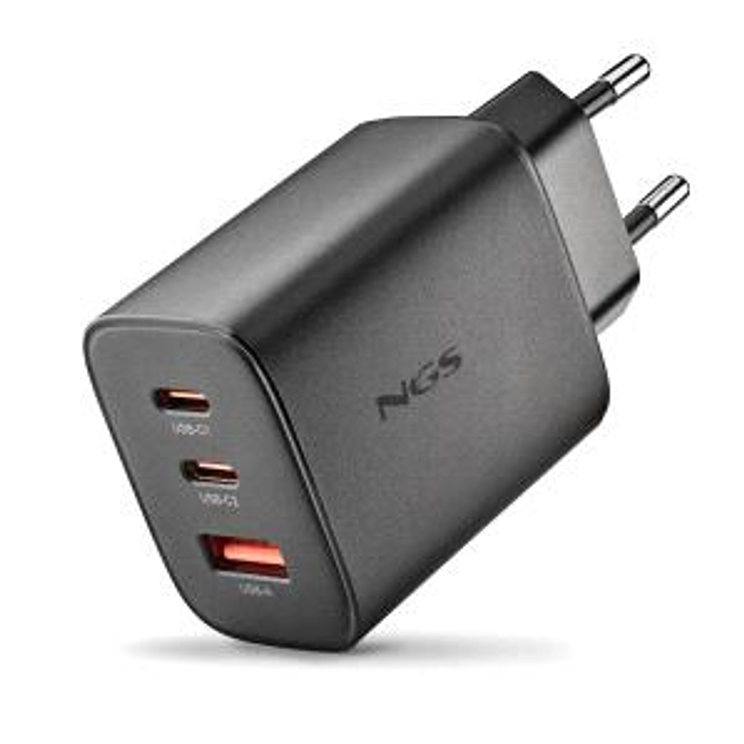 NGS ERA 65W Cargador de Pared Ultrarrapido GaN - 2 USB-C y 1 USB-A - Color Negro 1