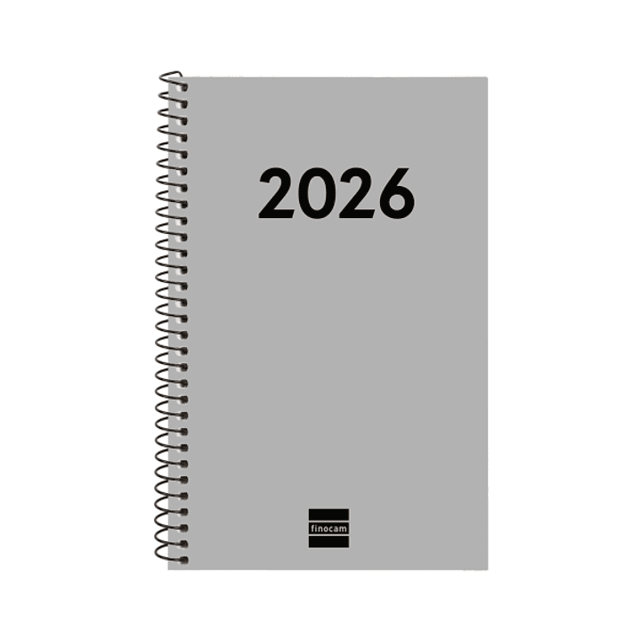 Finocam Espiral Recambio Anual 2026 para Agendas Duo - Anual 2026 - Formato E5 - 125x14x181mm - Semana Vista Horizontal - Color Gris 1