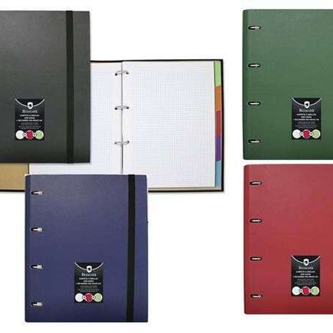 Bismark Carpeta de Anillas con Recambio de 100 Hojas Formato A4 + 5 Separadores + Sobre Portadocumentos - Colores Aleatorios Surtidos 1