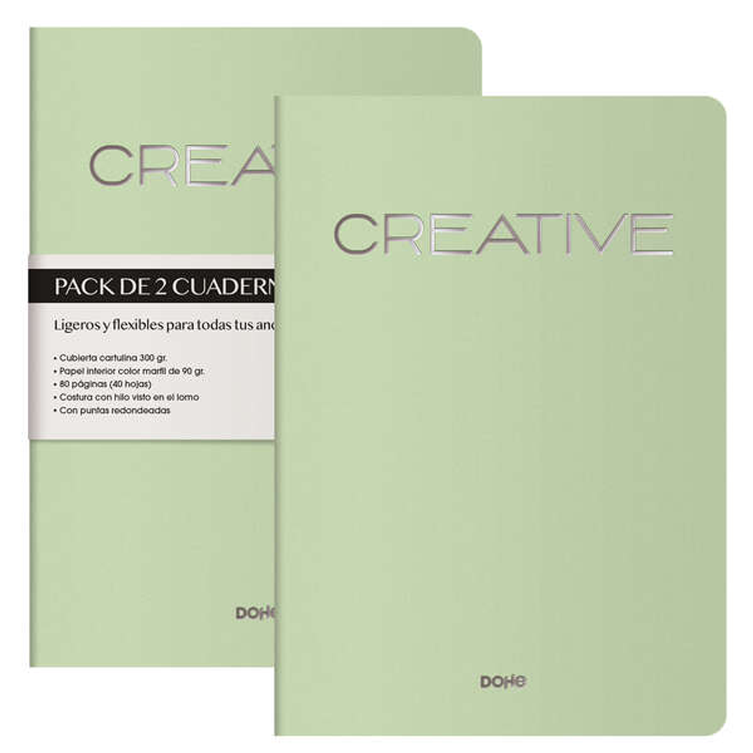 Dohe Creative Cuaderno Notebook A4 40 Hojas Lisas - Papel Ahuesado 90 g/m2 - Tapa en Cartulina 300g/m2 - Color Verde 1