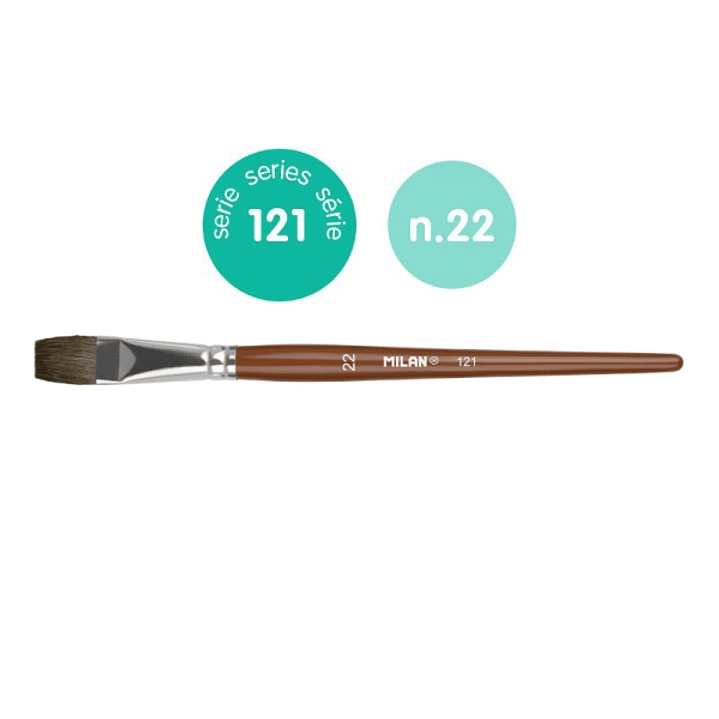 Milan 121 Pack de 3 Pinceles Escolares Planos Numero 22 - Bolsa con Colgador - Pelo de Cabra y Sintetico - Color Madera Oscuro 1