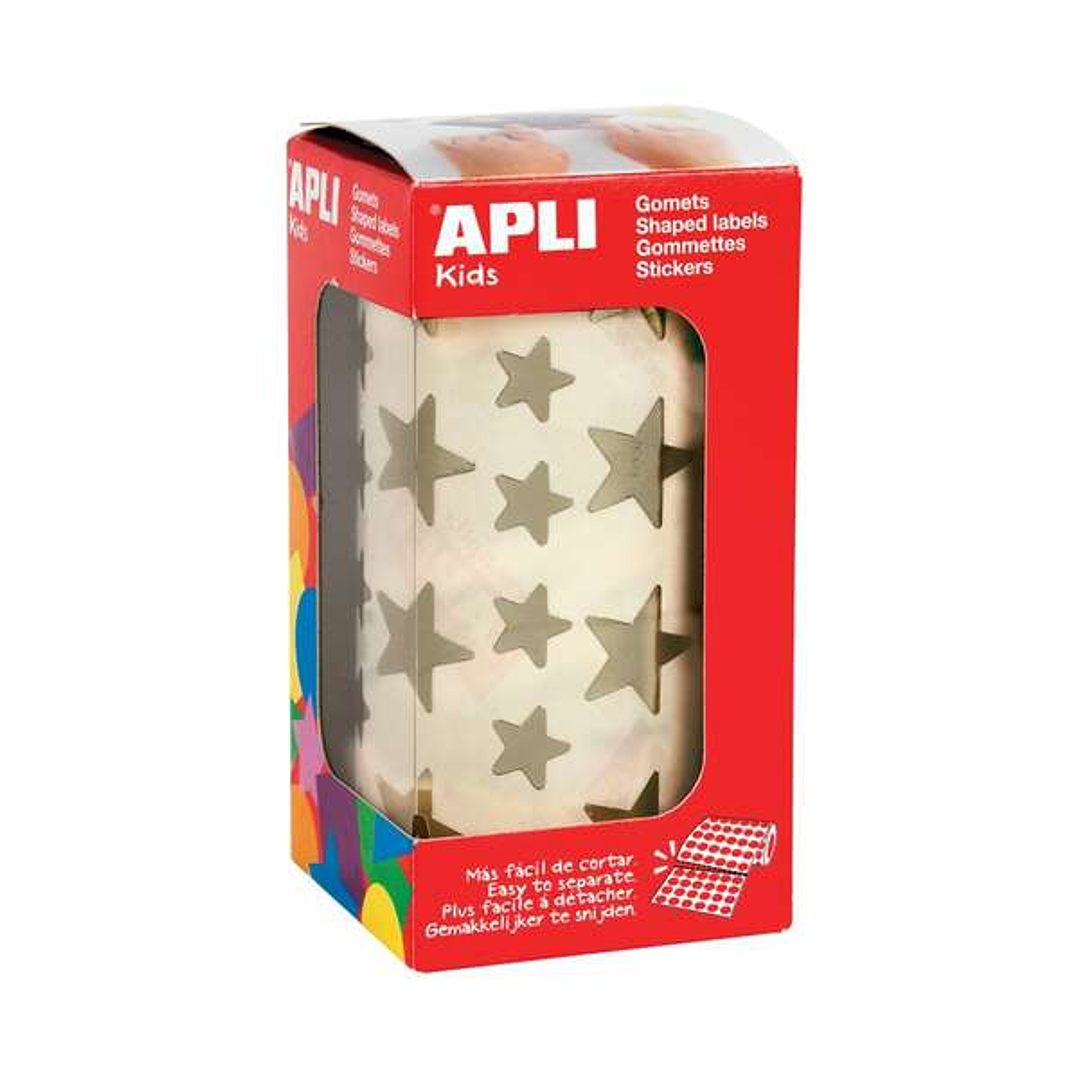 Apli Rollo de 2360 Gomets Estrella Dorada - 12.5mm y 19.5mm - Adhesivo Permanente - Ideal para Escuelas y Talleres Infantiles 1