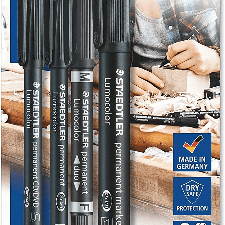 Staedtler Lumocolor Permanent Pack con 4 Rotuladores Permanentes - Diferentes Puntas - Resistente al Agua - Recargables - Color Negro 1