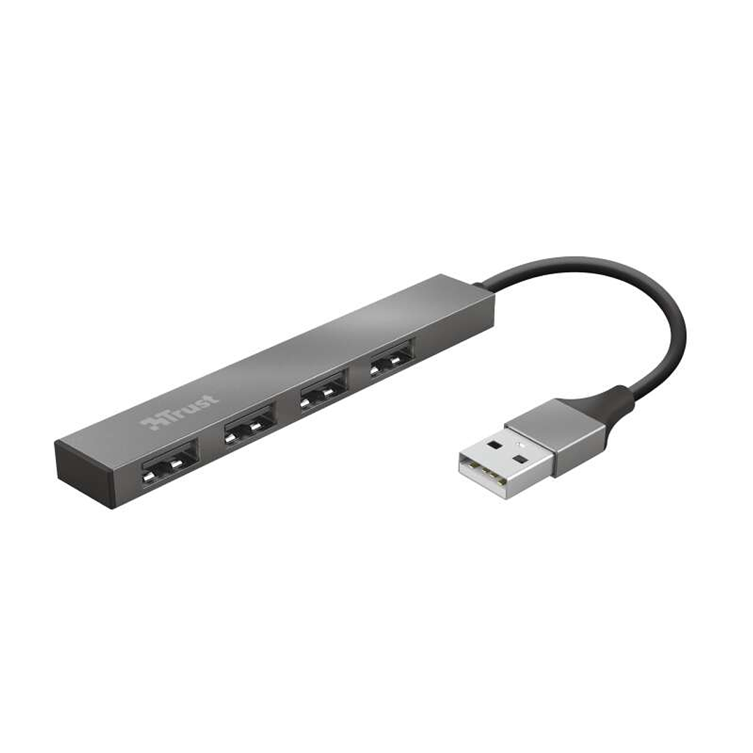 Trust Halyx Hub 4 Puertos USB 2.0 - Hasta 480Mbps - Color Gris 1