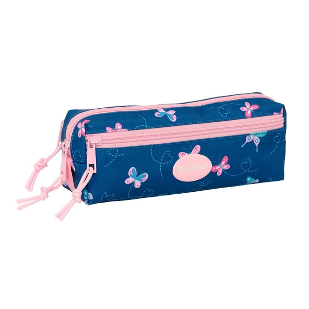 Safta Blackfit8 Mariposas Portatodo - 3 Compartimentos con Cremalleras - Goma Elastica - 0.98L - 220x60x85mm - Color Azul Marino 1